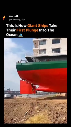 Ablaze on Instagram: "This Is How Thousands Of Tons Of Steel Make Their First Dramatic Dive Into The Ocean When a newly built ship is ready, it rests on a massive cradle atop lubricated slipways. At the exact moment, the supports release, and gravity takes over, sending the vessel sliding smoothly into the water. It looks chaotic, but it’s a precisely calculated feat of maritime engineering. Smaller ships use end launching, while massive vessels rely on side launching to manage the impact safely