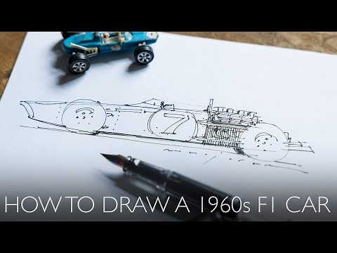 How to draw a 1960s Formula 1 car in just 6 minutes! Easy to follow tutorial.