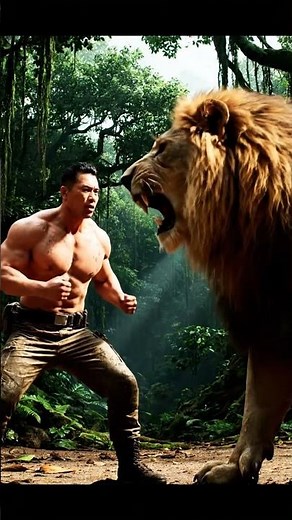 Epic Battle! A Brave Man Fights a Lion in Action Mode 🦁🔥