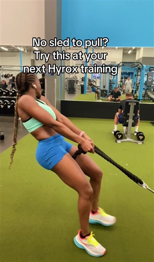 Are you Hyrox training without a sled? Try this out! #hyroxtraining #hyroxadvice #hyroxtip #sledpull #fitmom