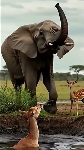 Brave Fawn Cries For Help! Hero Elephant Saves Mother Deer From Oil Pit!
