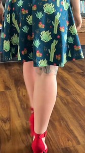 My favorite 50’s/rockabilly dress that I own! I love me a good A frame dress. The cactuses, red heels, and matching red glasses really bring it all together. All I’m missing is my hair curled! #retro #rockabilly #50s #midcentury #fyp #50sfashion #ootdinspo #housewife #foryoupage #vintage #classy | Kate Harvey