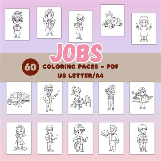 Jobs Coloring Pages for Kids, Career Coloring Book Printable PDF, 60 Pages A4 US Letter - Etsy