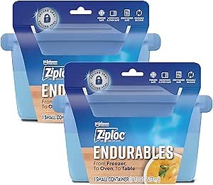 Ziploc Endurables Small Container, 2 Cups, Reusable Silicone Bags and Food Storage Meal Prep Containers for Freezer, Oven, and Microwave, Dishwasher Safe, 2 Pack
