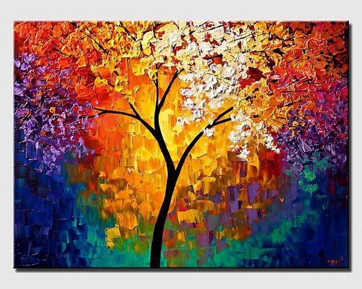 Abstract Colorful Tree Painting on Canvas, Large Textured Original Tree of Life Art, Modern Living Room Wall Art for Home Decor CUSTOM ART - Etsy