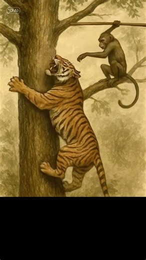 The battle between monkeys and tigers in the trees.