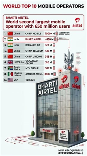 Top 10 Mobile Operators in the World | where does india stand #airtel #telecom #news #tech #viral