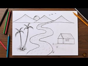 Prakritik drishy ka chitra kaise banaye , how to draw and sheding natural scenery step by step