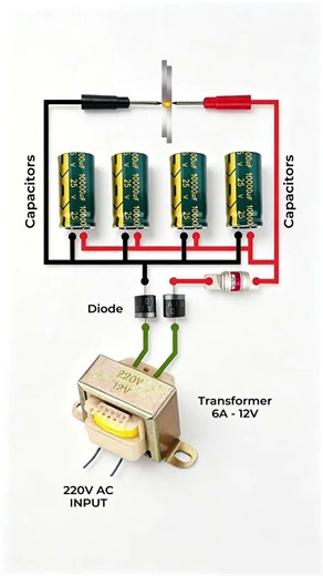 Spot Welder Circuit Using Capacitor - Transformer 6A - 12V#welder #welding #shortsfeed #capacitor