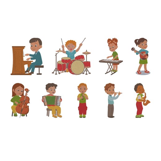 Kids Musical Instrument Embroidery Design, Playing Musical Instrument Machine Embroidery File, 9 Design, 5 Size, Instant Download - Etsy
