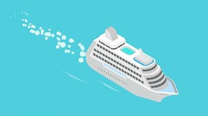 Sailing cruise ship looped animated flat 3d isometric cartoon 4K video.