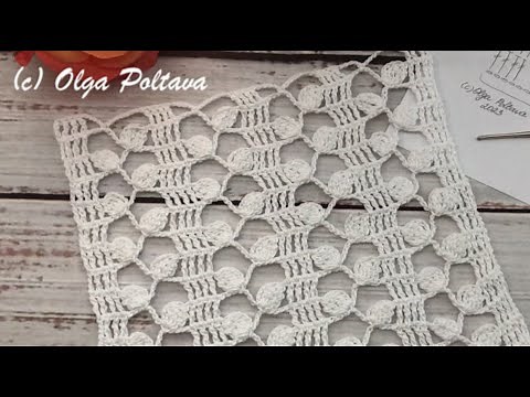 Easy Lacy Crochet Stitch Tutorial. One-Row Repeat with Cotton Thread