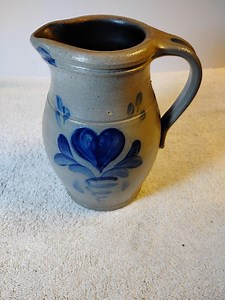 Rowe Pottery Works 7" Pitcher Salt Glaze Blue Heart Small Hole - Etsy