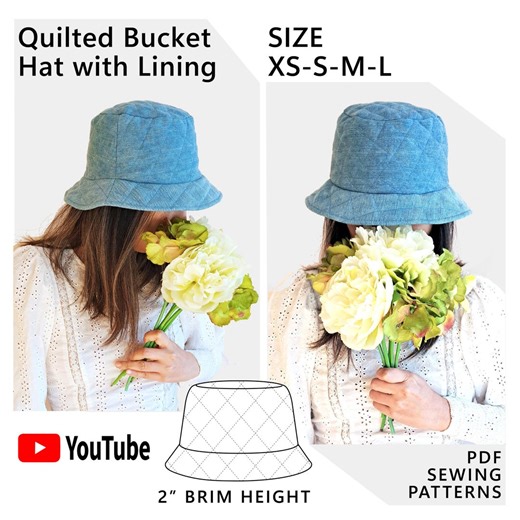 Quilted Bucket Hat Sewing Pattern | 2" Brim, XS-L (PDF Download) - Etsy