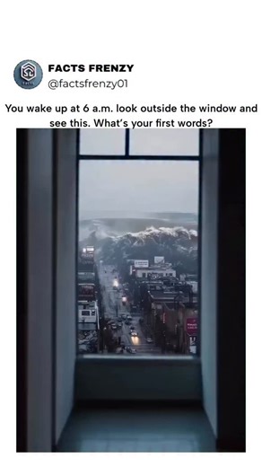 FACTS FRENZY on Instagram: "The post shares a clip from the 2009 South Korean disaster film “Haeundae” (Tidal Wave), showing a character waking to a colossal tsunami surging toward a bustling city at dawn, prompting viewers to share their instinctive reactions. With 639,000 views and 3,700 likes in under six hours, it elicits a mix of dark humor, pop culture nods like Simpsons memes, and spiritual pleas, highlighting X’s role in viral, cathartic discussions of apocalypse scenarios. Posted by an