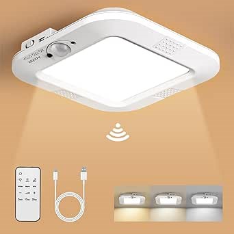 Rechargeable Motion Sensor Ceiling Light, No Wiring Battery Operated Ceiling Light with Remote, Wireless Motion Activated Shower Light Battery Powered for Bathroom Pantry Hallway Porch