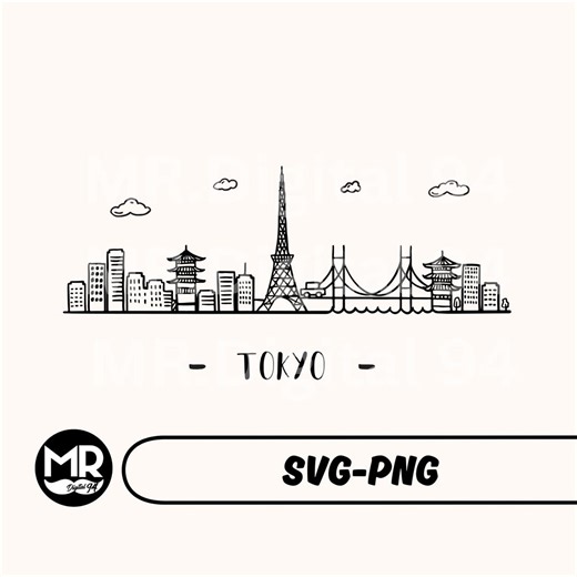 Tokyo Skyline Illustration: City Vector SVG, PNG (digital File) - Etsy