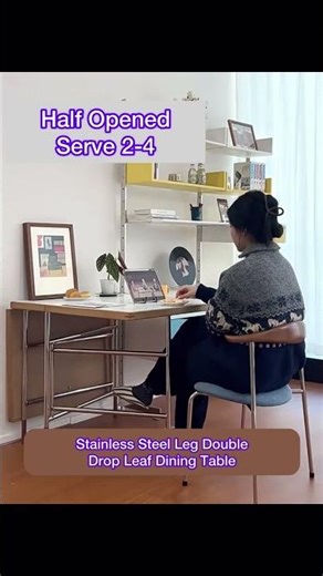 Stainless Steel Leg Double Drop Leaf Dining Table