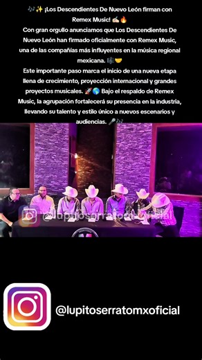 🎶✨ ¡Los Descendientes De Nuevo León firman con Remex Music! ✍🏻🔥 Con gran orgullo anunciamos que Los Descendientes De Nuevo León han firmado oficialmente con Remex Music, una de las compañías más influyentes en la música regional mexicana. 🎼🤝 Este importante paso marca el inicio de una nueva etapa llena de crecimiento, proyección internacional y grandes proyectos musicales. 🚀🌎 Bajo el respaldo de Remex Music, la agrupación fortalecerá su presencia en la industria, llevando su talento y est