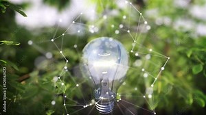4k nature environment with animated light bulb for climate protection with ecology and green energy