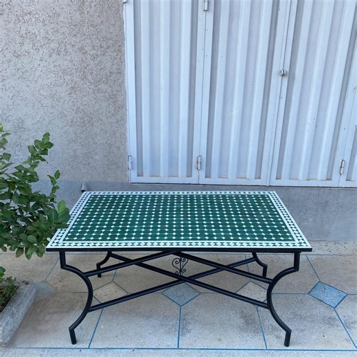 Handmade Moroccan Mosaic Table: Emerald Green Zellige Tile, Wrought Iron Base - Etsy