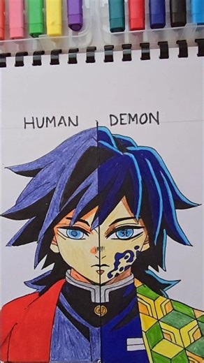 Drawing Giyu Tomioka as Human Vs Demon#shorts#demonslayer