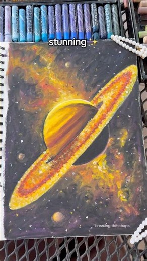 Drawing oil pastel Saturn 🪐 full-page space art ✨ #oilpastel #space #artprocess #drawing #saturn