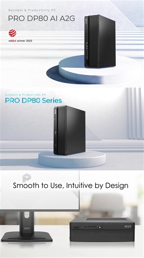 The PRO DP80 AI A2G features up to an Intel® Core™ Ultra 7 processor, DDR5 memory, GeForce RTX™ graphics, and Thunderbolt™ connectivity. A compact yet powerful Small Form Factor Desktop that fits seamlessly into your business and everyday life. Learn more about PRO DP80 Series: https://msi.gm/PRO_DP80 | MSI