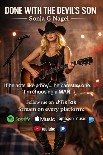 🔥 DONE WITH THE DEVIL’S SON 🔥 If he acts like a boy… he can stay one. I’m choosing a MAN. “Done With The Devil’s Son” by Sonja G Nagel is for every woman who finally woke up. This is a country anthem about: • Walking away from narcissistic men • Refusing disrespect • Choosing strength over chaos • Breaking toxic cycles • Being DONE settling for less I’m done picking men who love themselves more than they’ll ever love you. I’m done with little boys in grown men’s boots. I’m done shrinking for s