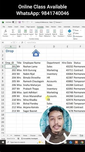 Drop Function in Excel