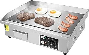 Commercial Electric Griddle 22", Flat Top Grill, Countertop Griddle, 1600W 110V, Non-Stick Stainless Steel Teppanyaki Grill, Adjustable Temperature Control 122℉-572℉ for Restaurant Kitchen