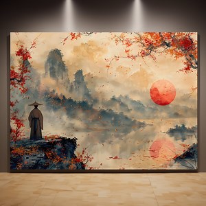 Extra Large Japandi Canvas Print, Japanese Landscape Oil Painting - Etsy