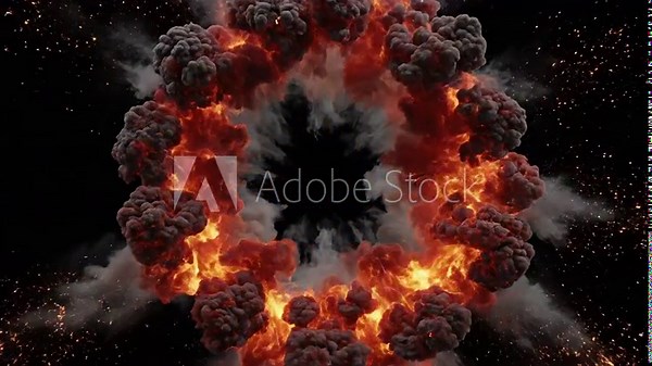 Realistic ring shaped fire explosion with smoke and sparks on, cinematic vfx element