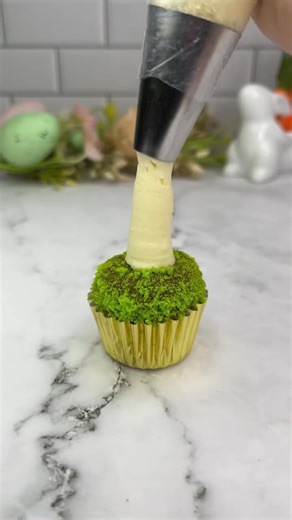 Tiny toadstools 🍄💚 The chocolate swirl is dipped into green cake crumb, for the moss effect. I used piping tips 1A and 2A to for the toadstools. I added dots, royal icing flowers and som | Cupcake SB12