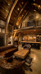 Cowgirl‑inspired barndominium cave that every Cowboy would be envious of – rustic beams, leather sofas, a moody cave bar, and all the western lounge vibes in one space. ​ Dropping major man‑cave inspo for the ranch house of your dreams – where the Cowgirls and Cowboys two step, and the good bottles stay on display. ​ #CowgirlHome #Barndominium #ManCaveGoals #CowgirlInspired #RusticLuxury #WesternDecor #BarnHouseStyle #RanchHouseVibes #BarndominiumDesign #CowboyApproved | Cowgirl Home and Ranch
