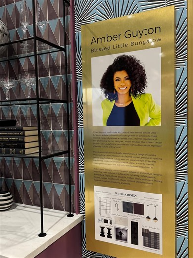 A huge thank you to Pfister Faucets for inviting me back to KBIS for the second year to design their booth’s wet bar! So grateful for the opportunity and everyone’s kind words last week! 💜🩵🖤 Custom cabinetry: @gpmillwork Cabinet paint: @sherwinwilliams @swdesignpros Pendant Lights: @visualcomfort Wallpaper: @mitchell__black x BLB Isle of Palms Tile: @zia_tile Countertops: @walkerzanger Faucet: @pfisterfaucets @pfistershowroom Sink: @nativestonecompany Hardware: @baldwinhardware Shelving: @iro