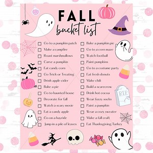 Fall Bucket List Pink Themed Pink Halloween Bucket List Printable for Family Editable Template for Fall Fun Things to Do in the Fall - Etsy