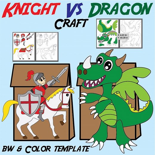 Knight and Dragon Paper Bag Puppets: St George Craft (printable PDF) - Etsy Canada