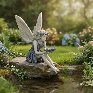 Resin Fairy Garden Statue With Flower Bowl: Whimsical Patio Decor - Etsy