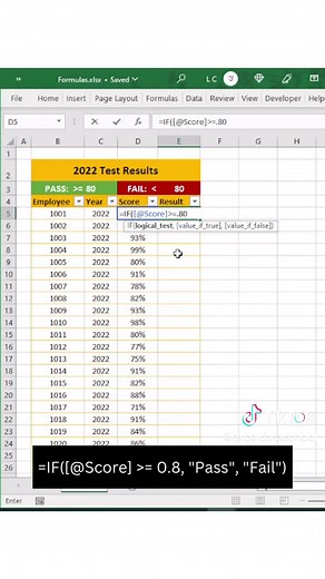 ✅❌Create a Pass/Fail formula in Excel #workhack #excel #corporate #exceltips #analyst #IFfunction #IFformula