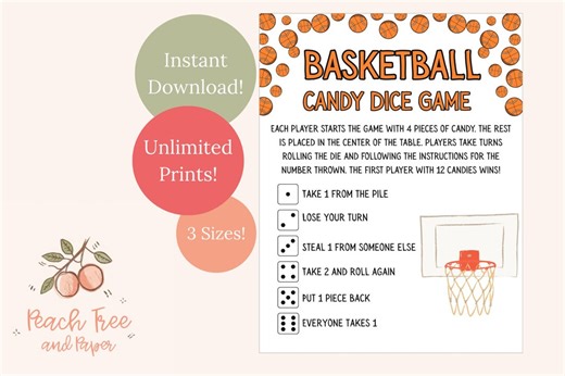 Basketball Candy Dice Game – Printable Party Activity (PDF)- Finals- Watch Party - Tailgate - Etsy