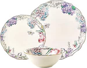 Bone China Dinnerware Set for 4, 12-Piece Porcelain Dinnerware Set, Bone China Plates and Bowls Set, for Gifts(Purple)