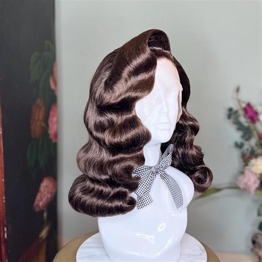 Custom Dark Brown Veronica Lake Wig, Vintage Hollywood Waves - Etsy