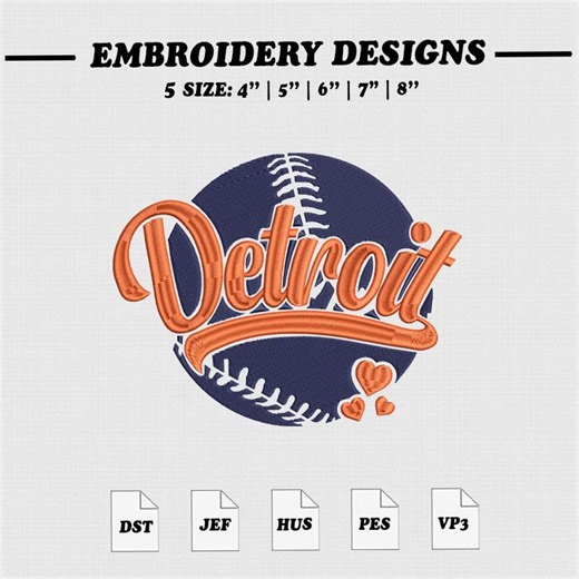 Detroit Baseball Machine Embroidery Design, Baseball Embroidery File, 5 Size, Instant Download. - Etsy