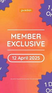 🎉 IT’S FINALLY HERE – guardian MEMBER DAY! 🎉 For the first time ever, guardian members get an exclusive 1-day blowout you CANNOT miss! 😱🔥 Only happening on 12 April! 💎 EXTRA 10% OFF storewide – yes, on top of all discounts! 😍 This is BIG. This is BOLD. This is only for members. ⚠️ One day. One shot. No second chances. 🛒 Join as Member Now! #MYguardian #MYguardianRewards #MembersOnly #OneDayMegaSale #UnlockTheSavings #BiggestSaleEver | Guardian Health & Beauty