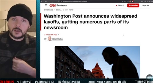 Tim Pool on mass layoffs at The Washington Post: "Let's talk about the death of this industry. And, is it good? Is it bad? Well, you know, I think it's kind of a good thing."