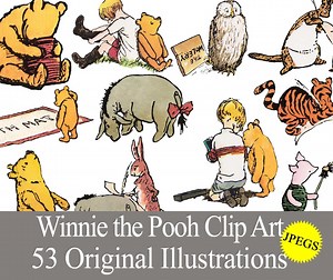 Classic Winnie the Pooh JPEG Clip Art Graphics for Baby Shower, Birthday Party, Crafts, Stickers, Scrapbooking. Digital Download Printable. - Etsy