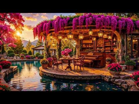Tranquil Morning Jazz at a Flower Garden Café | Smooth Piano & Nature Ambience