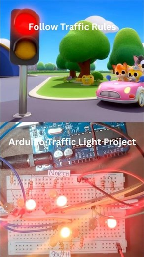 Cartoon Follows Traffic Rules… My Arduino Controls the Real Signal 🚦| 12 LED Project