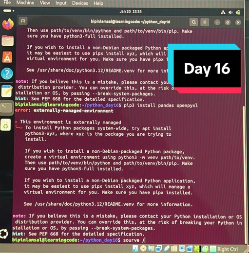 Pandas and Excel file handling in python through linux ubuntu #python #engineering #learncoding #coder #linuxubuntu